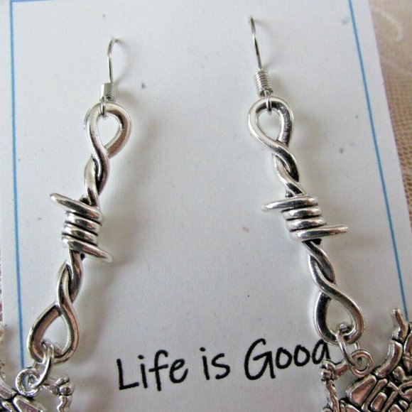 Barbed Wire & Motorcycle Charm Earrings on Life Is Good, Enjoy the Ride Card - Picture 3 of 4